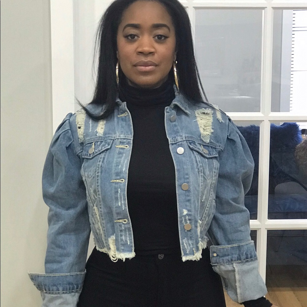 Puff shoulder denim jacket